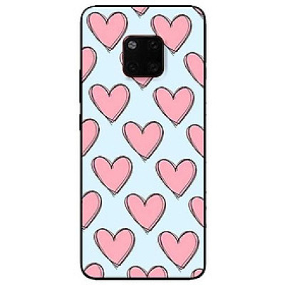 Ốp lưng dành cho Huawei 5t - Mate 20 - Mate 20 Pro mẫu Tim Hồng Nền Xanh