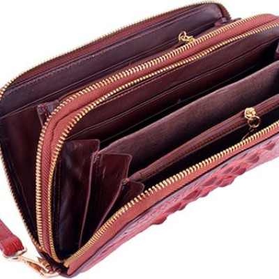 Ví Nữ Da Cá Sấu Nhiều Ngăn Gai Huy Hoàng HT3285 (11 x 22 cm) - Nâu Đỏ