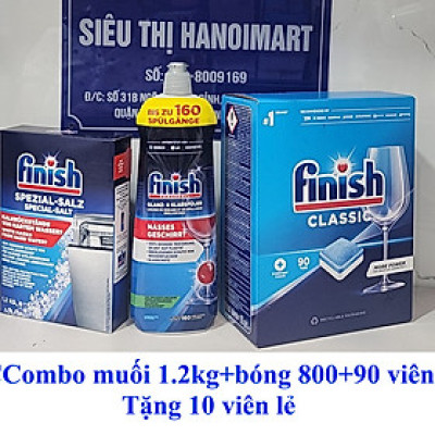 Combo Viên rửa bát Finish Classic 100 viên + Muối Finish 1.2kg + Nước làm bóng Finish 400ml