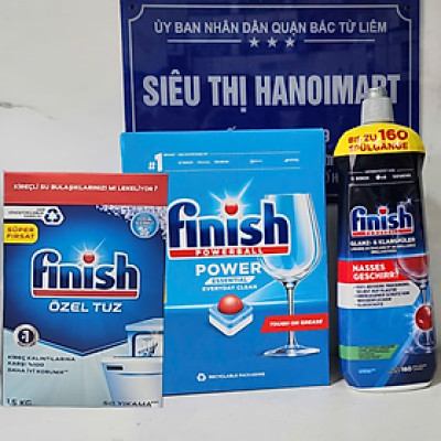 Combo Viên rửa bát Finish Classic 120 viên + Muối Finish 4kg + Nước làm bóng Finish 400ml hương chanh
