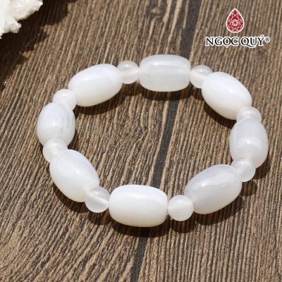 Vòng lu thống mã não trắng mệnh thủy kim - Ngọc Quý Gemstones