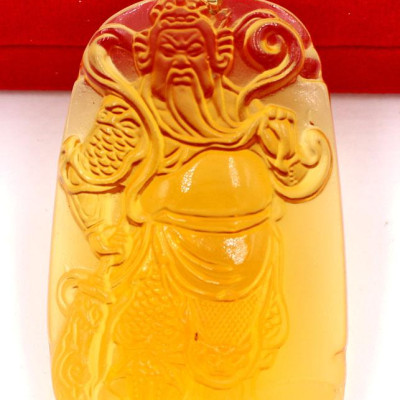 Mặt dây chuyền tượng Quan Công QC14 - pha lê vàng ( 6.2cm x 4cm )