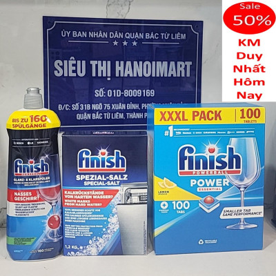 Combo Viên rửa bát Finish Classic 100 viên + Muối Finish 1.2kg + Nước làm bóng Finish 400ml