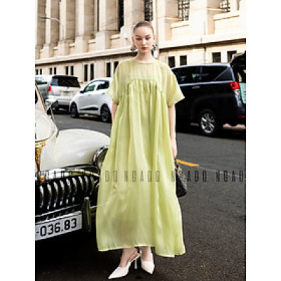 Đầm babydoll xanh đậu NGADO, Đầm suông, Đầm phom rộng, Đầm xòe, Đầm voan tơ thiết kế