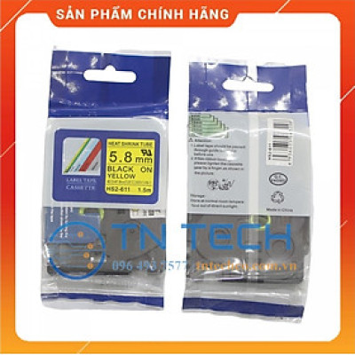 Ống co nhiệt HS2-611 - Đen nền vàng 5.8mm x 1.5m - Dùng cho máy in ống BROTHER - AIMO [Hàng nhập khẩu]