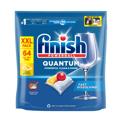 Combo 3 Viên Rửa Chén Bát Finish Powerball Quantum Powerful Clean & Shine 64 viên