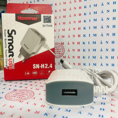 Sạc liền dây Ham Chính Hãng, dòng điện 2.4A, CÓ THÊM 1 CỔNG USB, Hàng Chính Hãng