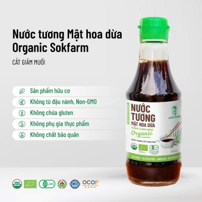 Nước tương mật hoa dừa Sokfarm 200ml - 1L nước tương ít mặn không đậu nành không chất bảo quản