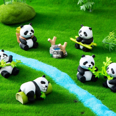 Mô Hình Gấu Trúc Mimi Bộ 8 Trang Trí Decord Ô tô Bánh Kem Tiểu Cảnh_ Hàng chính hãng