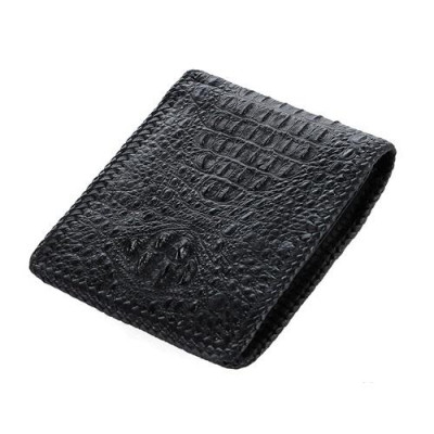 HP2762-64-66 - Ví nam Huy Hoàng da cá sấu nguyên con đan viền màu đen, nâu đất, nâu đỏ