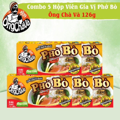 Combo 5 Hộp Viên Gia Vị Phở Bò Gold Ông Chà Và 126g (Beef Pho Broth Cubes)