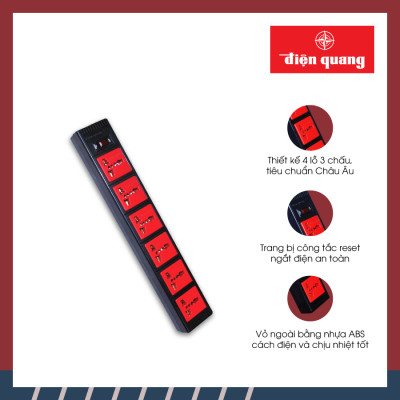Ổ Cắm 6 Lỗ 3 Chấu Dây 2 Mét Điện Quang ĐQ ESK 2BR 63ECO - Đen Đỏ