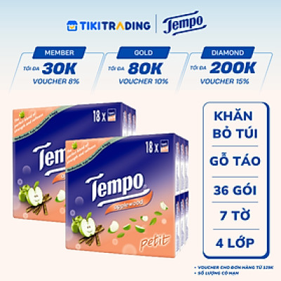 Combo 2 Lốc Khăn Giấy Bỏ Túi Tempo Petit (Lốc 18 Gói) - Gỗ Táo