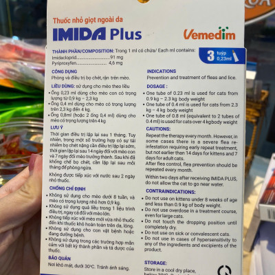 Hộp 3 ống Imida Plus nhỏ gáy diệt rận, bọ chét trên mèo (Vemedim )
