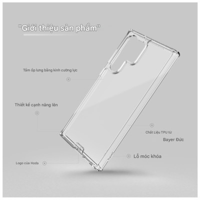 Ốp lưng trong suốt chống sốc 2m cho Samsung Galaxy S25 Ultra hiệu HODA Crystal Pro - Viền TPU, lưng kính cường lực, chống va đập - Hàng nhập khẩu