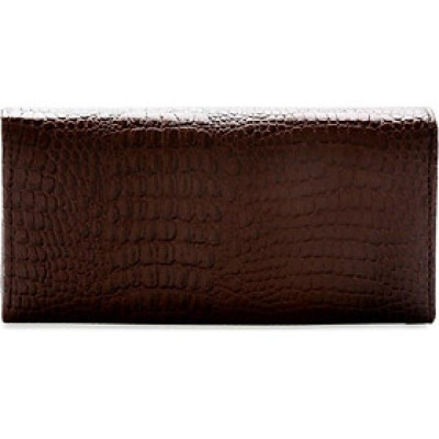 Ví nữ da bò vân cá sấu Huy Hoàng bấm nút màu nâu HT3110