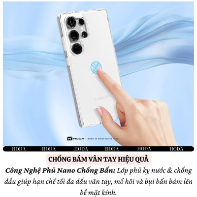 Ốp lưng trong suốt chống sốc 2m cho Samsung Galaxy S25 Ultra hiệu HODA Crystal Pro - Viền TPU, lưng kính cường lực, chống va đập - Hàng nhập khẩu