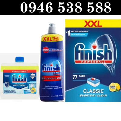 khuyến mãi Combo Viên rửa bát Finish Classic 77V + 1150ml Nước bóng Finish + chai vệ sinh máy