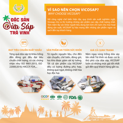 Kẹo dừa sáp VICOSAP vị cà phê muối kẹo mềm dẻo ít đường đặc sản Trà Vinh hộp 100g