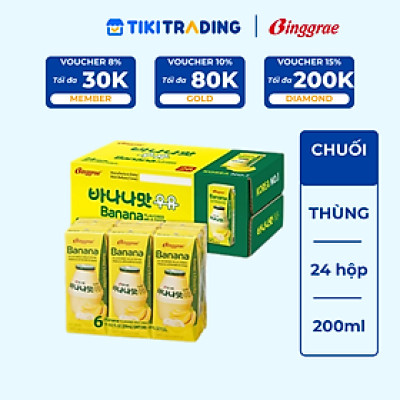 Thùng 24 hộp Sữa chuối 200ml nhãn hiệu Binggrae