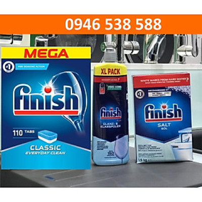 Combo: VRB Finish Classic 100 viên hương chanh + Muối 1.5kg + Nước làm bóng 1150ml + Vệ sinh máy 250ml