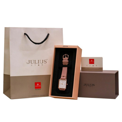  Đồng hồ nữ Julius Star JS-048 dây da mặt vuông