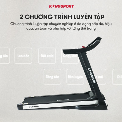 Máy chạy bộ KINGSPORT Plus K-04 đơn năng,thảm chạy rộng chống trơn, thiết kế nhỏ gọn, cân nặng phù hợp từ dưới 70kg