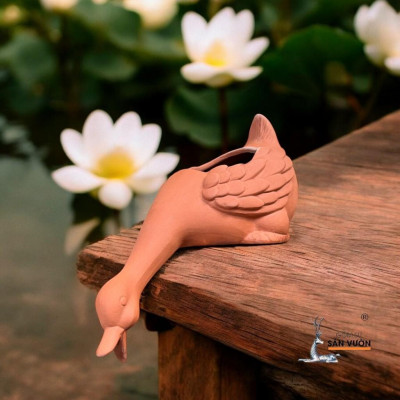 Tiểu Cảnh Thủy Cảnh Đất Nung Hình Vịt Phun Nước Hồ Cá