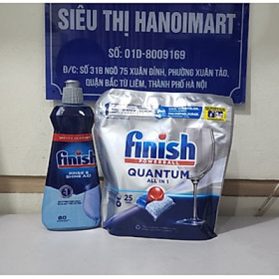 Combo viên rửa bát Finish Quantum 25 viên + Muối rửa bát Finish 1kg chính hãng