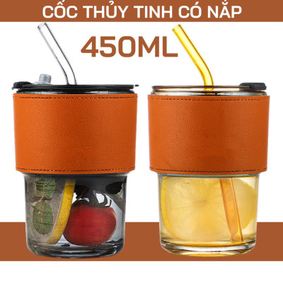 Cốc Ly Thuỷ Tinh/ Inox Bọc Da GORGOUS Có Nắp Đậy Và Ống Hút Bọc Da Chống Nóng Sang Chảnh Dày Đẹp