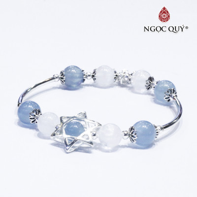 Vòng thạch anh ưu linh trắng phối aquamarine charm bạc - Ngọc Quý Gemstones