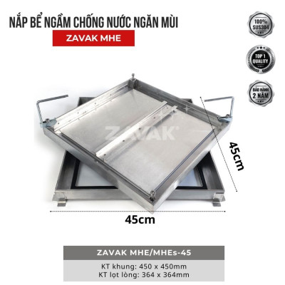 Nắp bể ngầm Zavak MHE-45 KT45x45cm, chống nước, ngăn mùi, lát gạch 1.2 cm, chịu tải xe 2.68 tấn, inox 304
