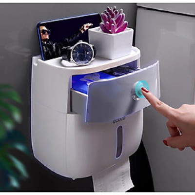 HỘP ĐỰNG GIẤY VỆ SINH 2 TẦNG TREO DÁN TƯỜNG CAO CẤP - KHÔNG CẦN KHOAN ĐỤC ỐC VÍT