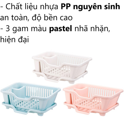 Kệ Rổ Úp Chén Có Khay Hứng Nước Nhựa Cao Cấp