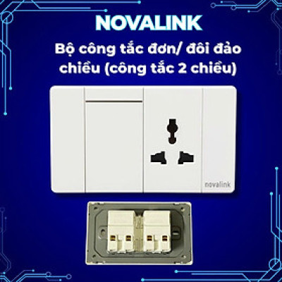 Mặt ổ điện kèm công tắc hạt dài tràn viền Novalink A5-16, 1 công tắc 1 chiều + ổ cắm 3 chấu đa năng, màu trắng