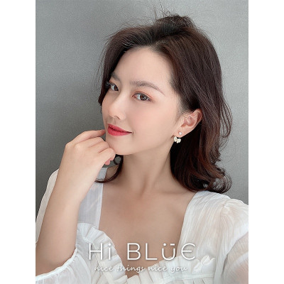 Khuyên tai mạ bạc 925 hình nơ phối ngọc trai nhân tạo đơn giản phong cách Hàn Quốc 