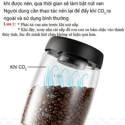 Hũ thủy tinh hút chân không bảo quản thực phẩm CAFE DE KONA