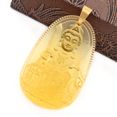 Mặt dây chuyền Văn Thù Bồ Tát thủy tinh vàng 3.6cm - phật bản mệnh tuổi Mão - Mặt size nhỏ