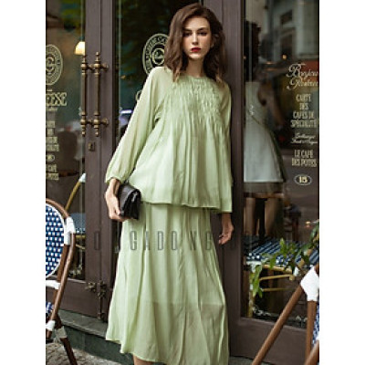 Set áo váy xanh tay dài NGADO