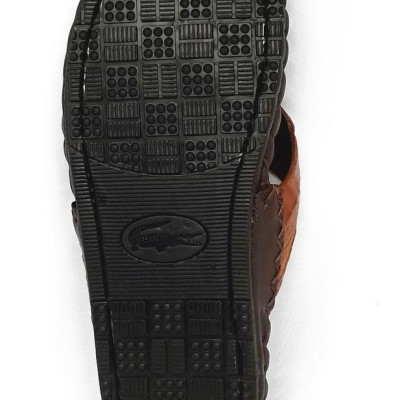 Dép da cá sấu Huy Hoàng kiểu đan màu vàng bò HT7231