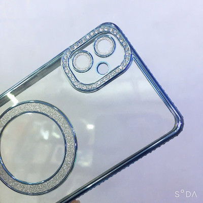 Ốp lưng cho Samsung A05 viền màu đính đá, vòng sạc không dây kim tuyến sang trọng ( hàng chính hãng)