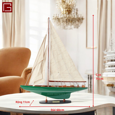 Mô hình thuyền gỗ phong thủy, thuyền buồm trang trí SHAMROCK PAINTED, thuyền gỗ trang trí hàng chính hãng