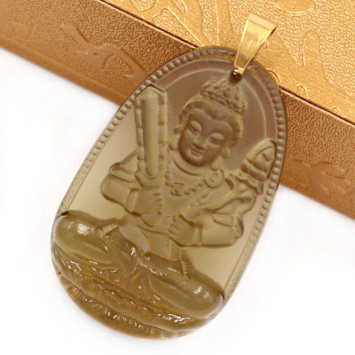 Mặt dây chuyền Hư Không Tạng Bồ Tát đá Obsidian 5cm - Phật bản mệnh tuổi Sửu, Dần - Mặt size lớn