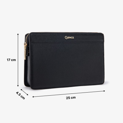 Clutch Da Hàng Hiệu Ví Nam Cầm Tay Công Sở GENCE HT11 Da Bò Cao Cấp Màu Đen