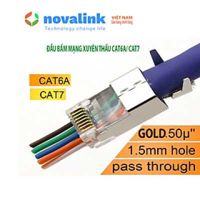 Hạt mạng xuyên thấu cat6A/ Cat7 made in Taiwan - Hàng nhập khẩu chính hãng. Tặng kèm đầu chụp