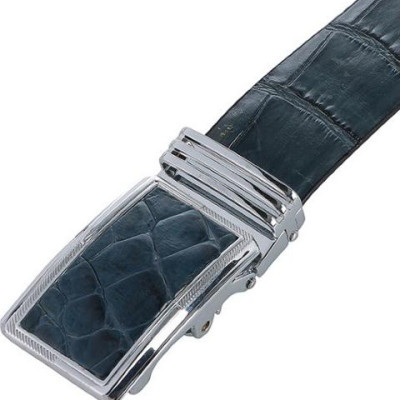 Dây nịt nam da cá sấu Huy Hoàng nguyên con bụng màu xanh đậm HT4801