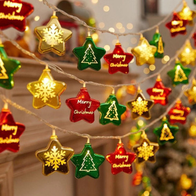 Dây đèn 16 Ngôi Sao Hình Noel-Sáng Vàng-Ko Nối