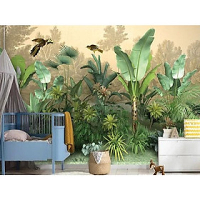 Tranh dán tường 3d khu rừng nhiệt đới lá tropical 4 trang trí decor sẵn keo dán tiện lợi