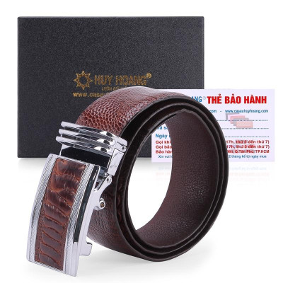 HC4425-26-27-28 - Thắt lưng nam da đà điểu Huy Hoàng trơn 4P màu đen, nâu đất, vàng bò, nâu đỏ