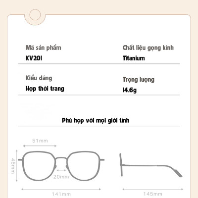 KAVI 201 - Kính Chống Ánh Sáng Xanh Gọng Titanium Mắt Kính Siêu Trơn Chống Bám Nước